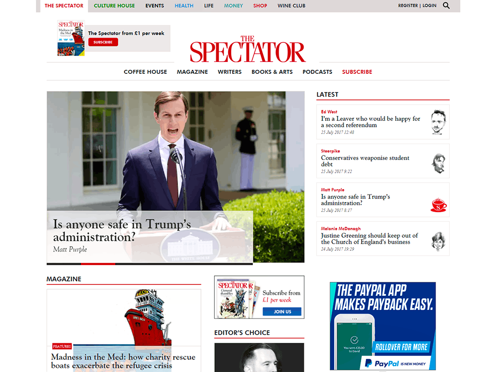 Image shows The Spectator Home page