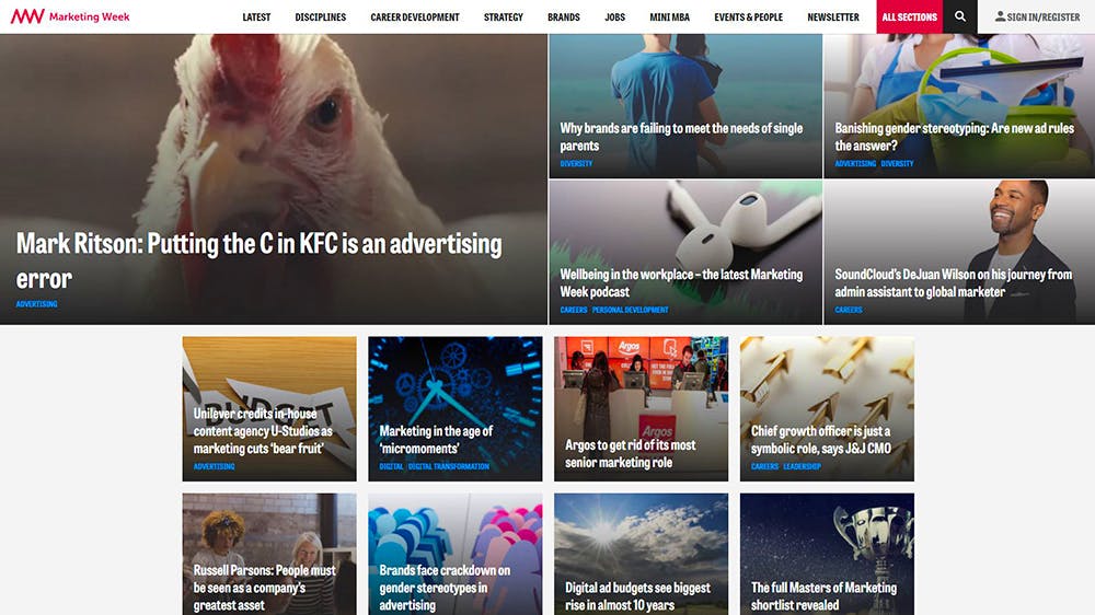 Image shows the Marketing Week Home page