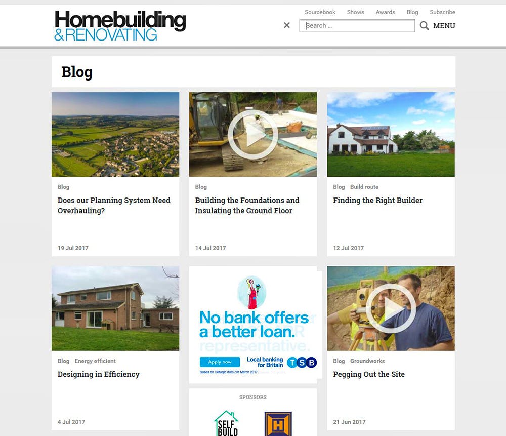 Image shows the Blog page (and search box)