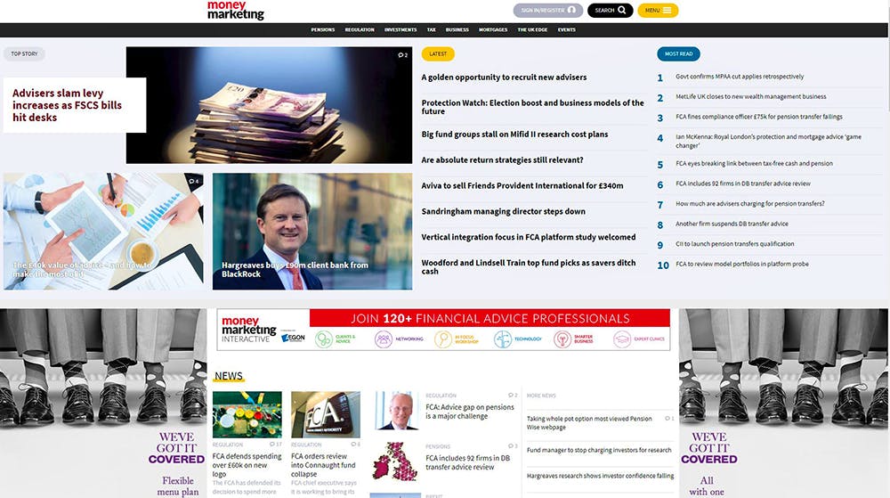 Image shows the Money Marketing home page