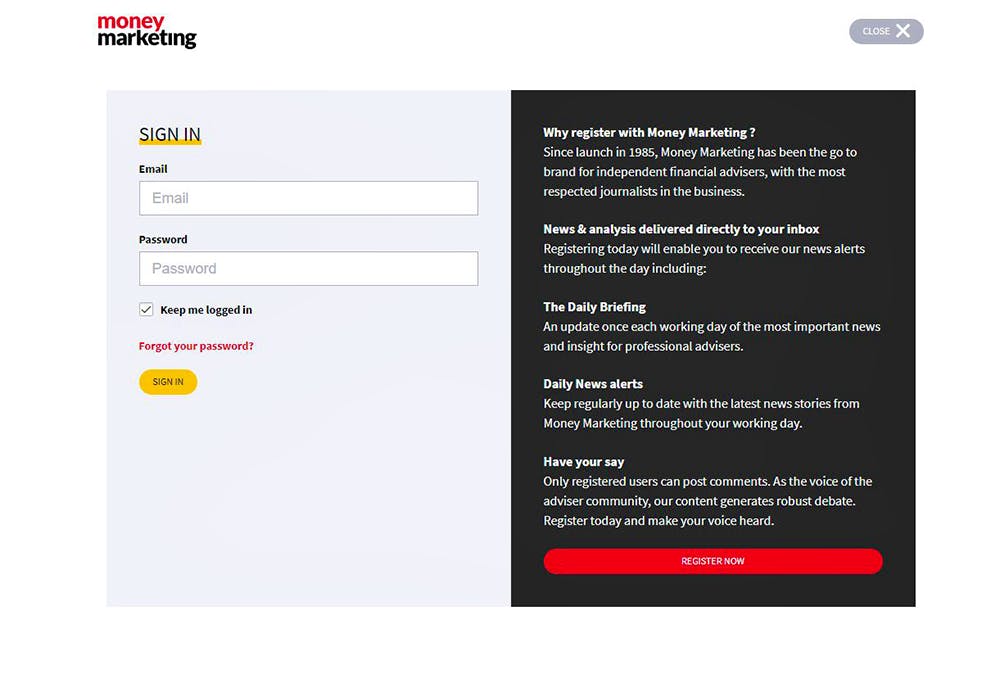 Image shows the login page