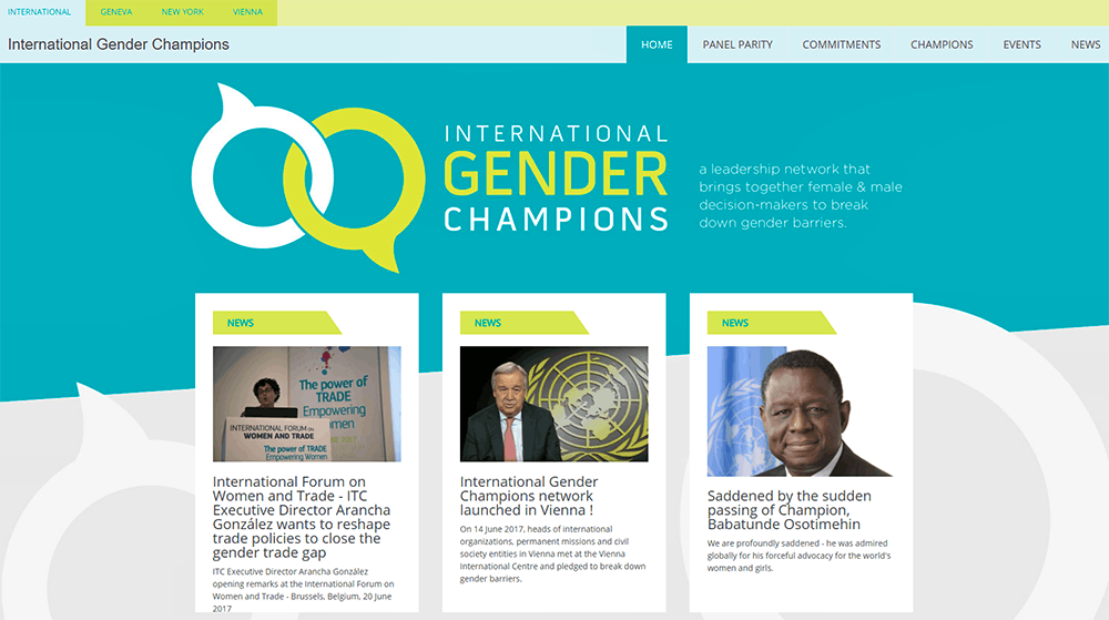 Screenshot of the Gender Champions home page